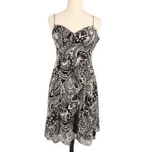 Ann Taylor Silk Slip Sundress Abstract Floral Graphic Print Brown White